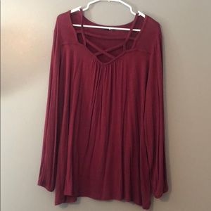 Criss Cross Detailed Long Sleeve Peasant Shirt